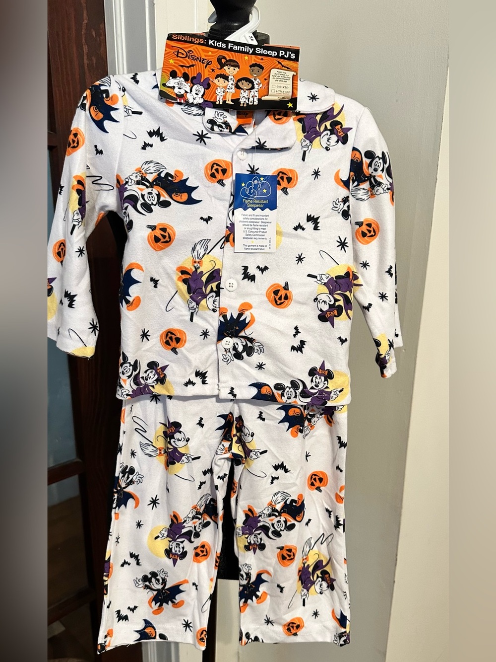 New Disney Mickey & Minnie Flame Resistant Halloween Unisex PJ Set (Sz 24M)